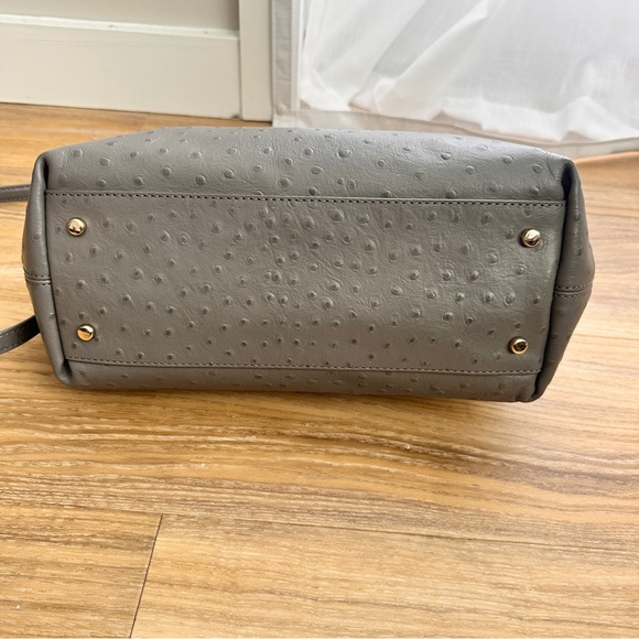Kate Spade Victoria Falls Madeline Ostrich Embossed Satchel Stone Taupe Gray Bag - Picture 7 of 16